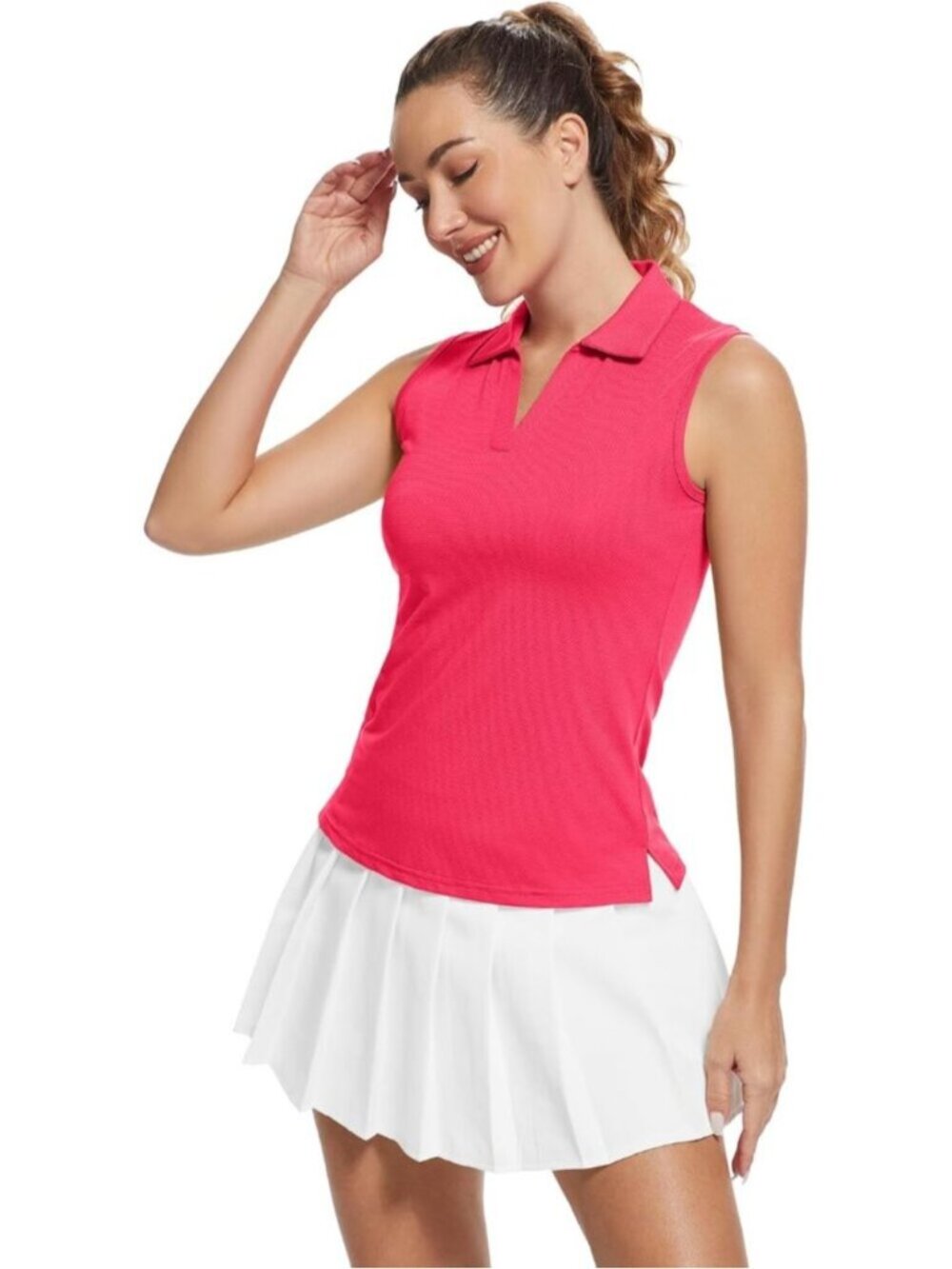 Women's Cherry Red Sleeveless Golf Shirts Quickly Dry Tennis Polo Lightweight
